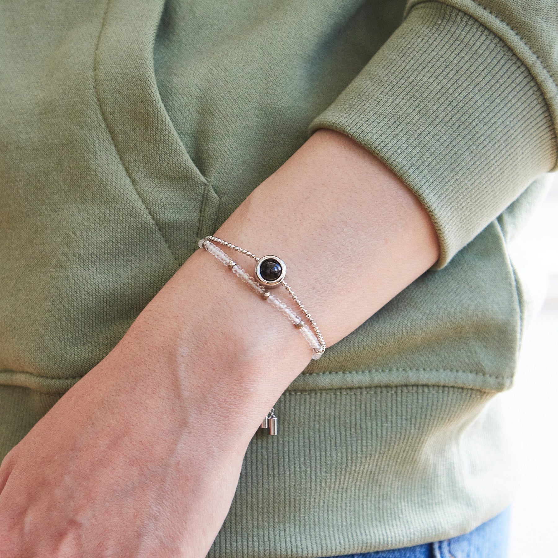 Pulseira Personalizada com Foto 2 em 1 - Amuleto de Crystal™