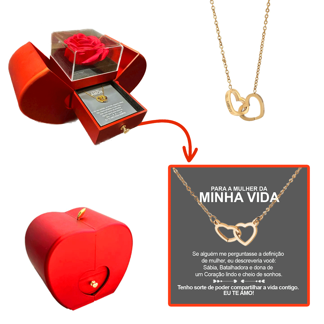 Caixa com Rosa & Colar Personalizado + Cartão de Brinde! 🎁