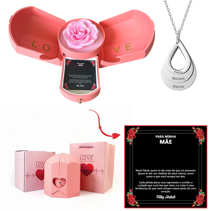 Caixa com Rosa Eterna & Colar Gota Personalizado - Para Minha Mãe