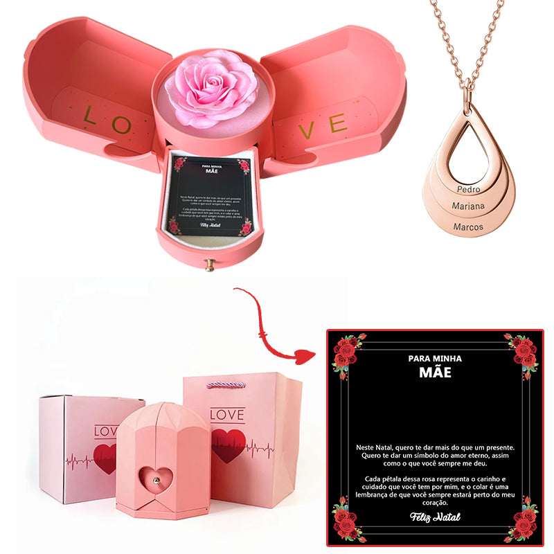 Caixa com Rosa Eterna & Colar Gota Personalizado - Para Minha Mãe